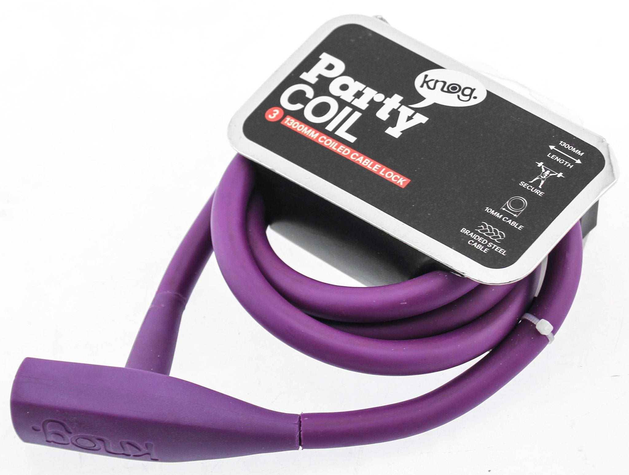 Knog Party Coil 1300mm Coiled Cable Bike Lock Braided Steel Grape Purple Random Bike Parts