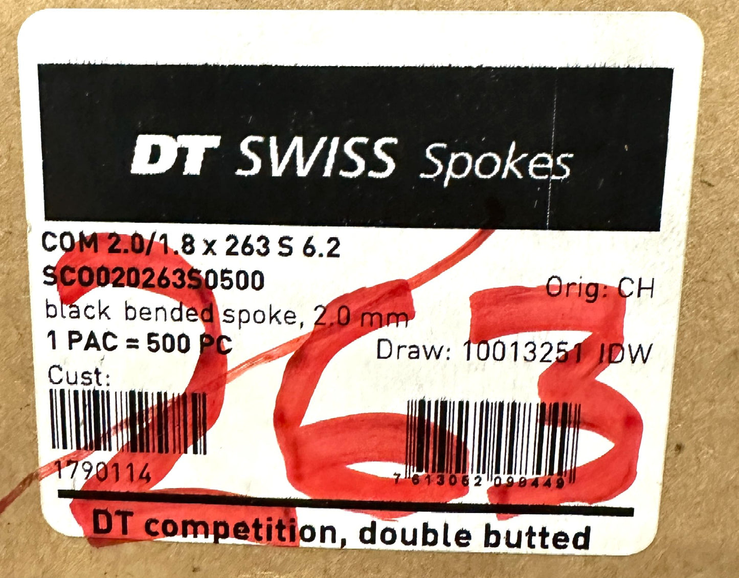 DT SWISS COMPETITION Spokes Black J-bend 2.0/1.8mm 14/15/14 DB 263mm 20/Count