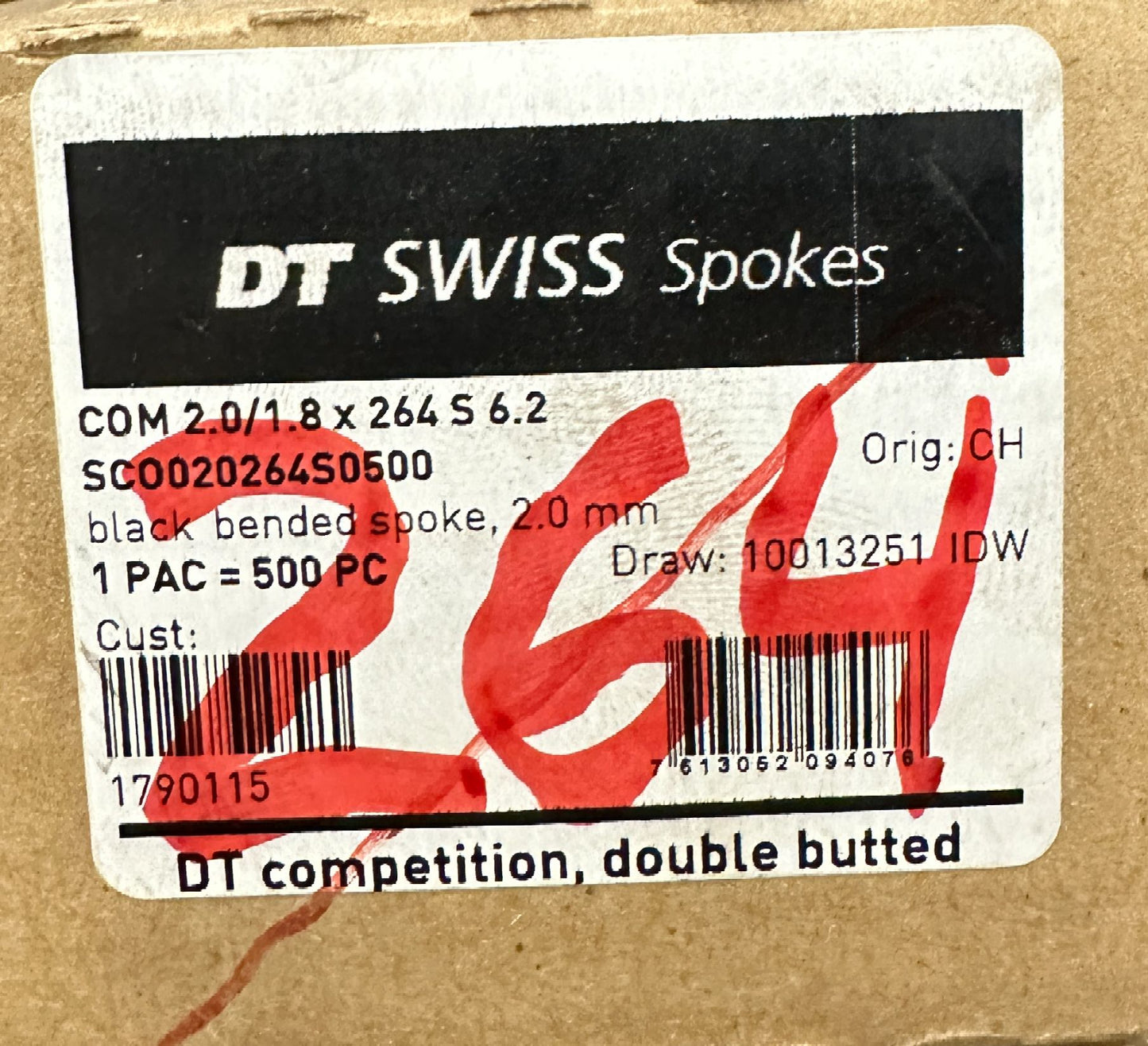 DT SWISS COMPETITION Spokes Black J-bend 2.0/1.8mm 14/15/14 DB 264mm 20/Count