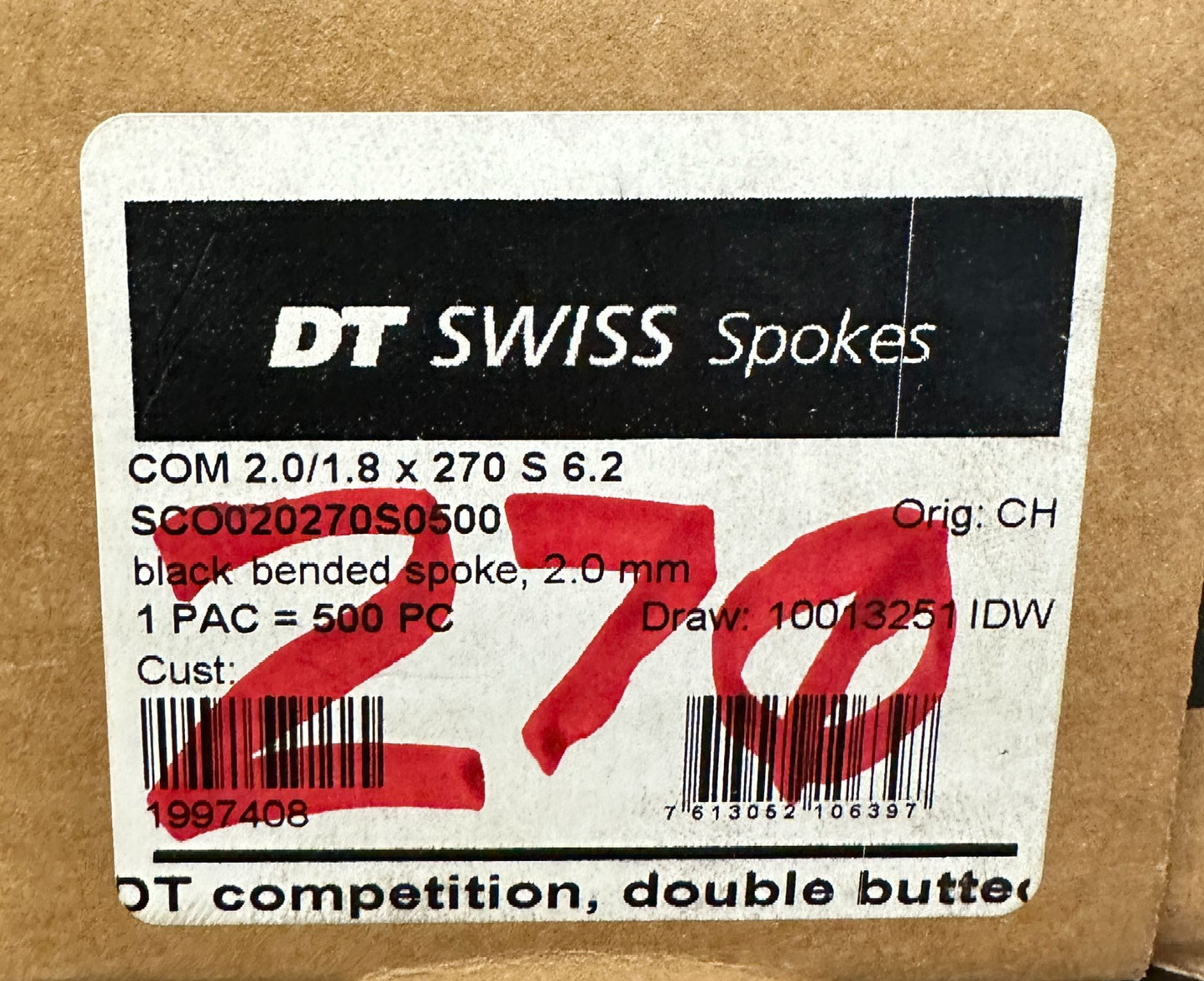 DT SWISS COMPETITION Spokes Black J-bend 2.0/1.8mm 14/15/14 DB 270mm 20/Count
