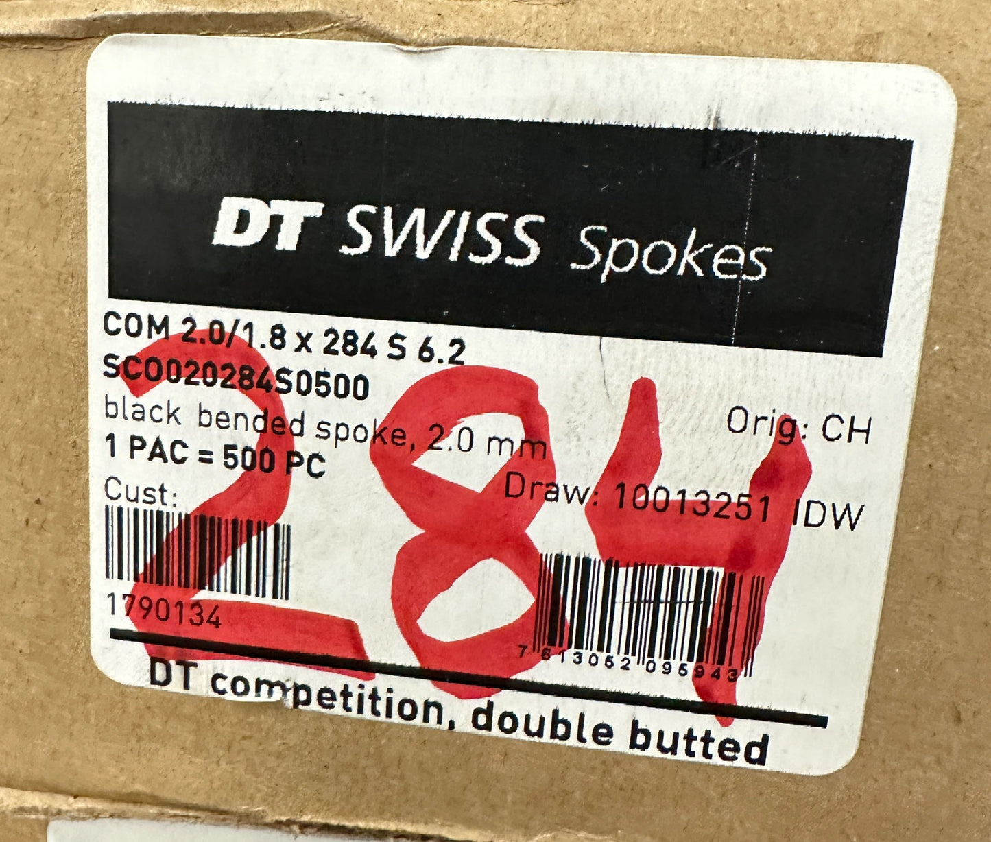 DT SWISS COMPETITION Spokes Black J-bend 2.0/1.8mm 14/15/14 DB 284mm 20/Count