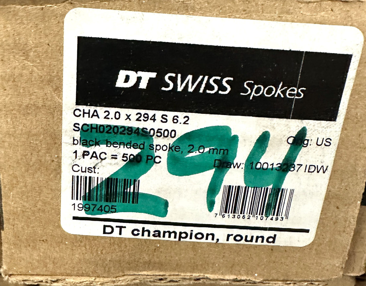 DT SWISS Champion Round Black Spokes Black J-bend 2.0 mm 294mm 100/Count Bulk