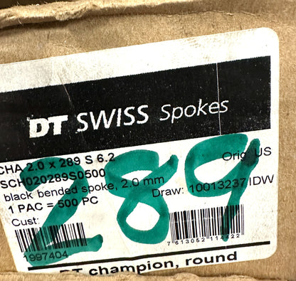 DT SWISS Champion Round Black Spokes Black J-bend 2.0 mm 289mm 100/Count Bulk