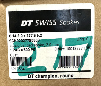 DT SWISS Champion Round Black Spokes Black J-bend 2.0 mm 277mm 100/Count Bulk