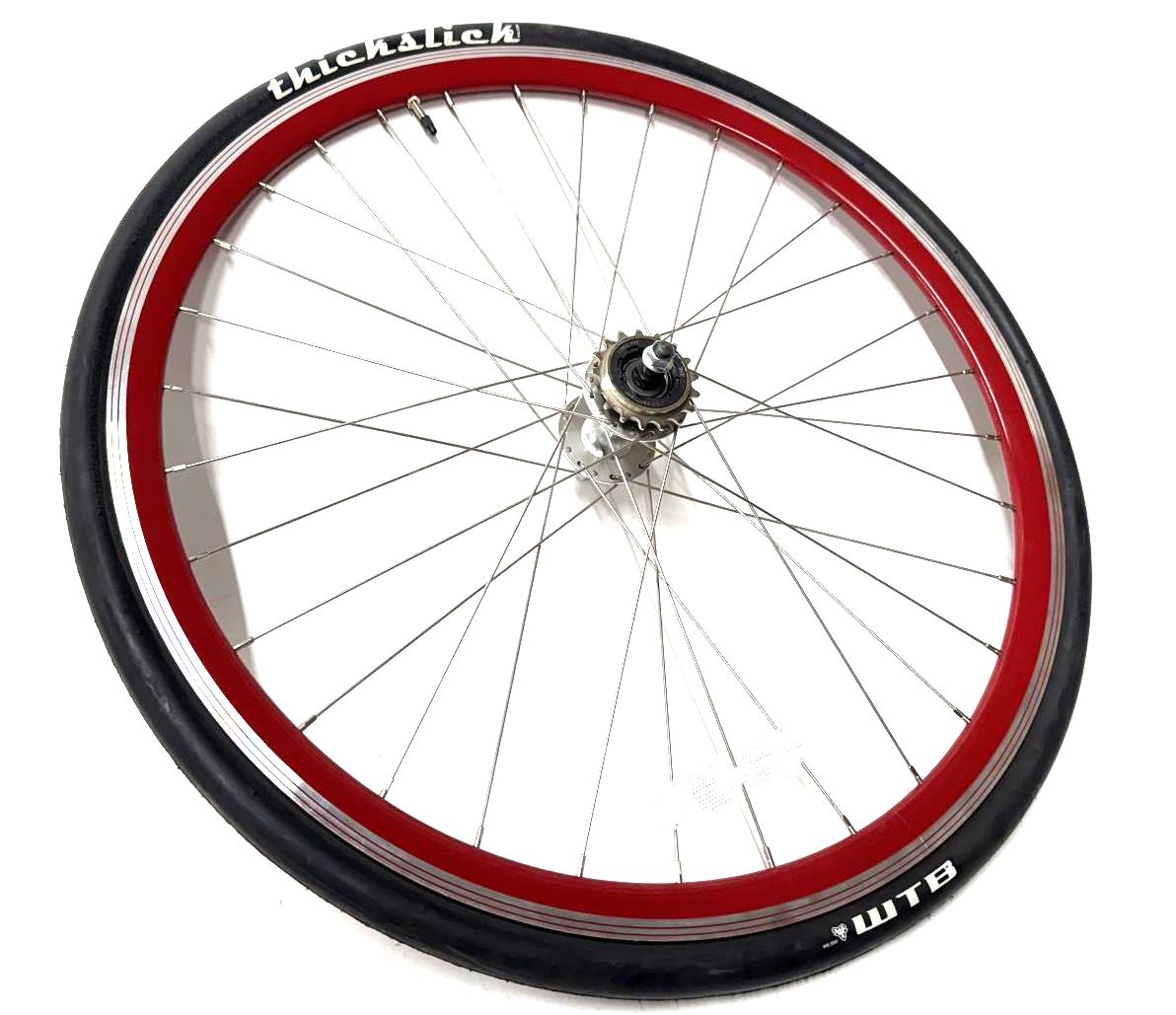 Single Speed Red Rear Wheel 700c 32 Spoke 17t Freewheel + Thick Slick WTB Tire